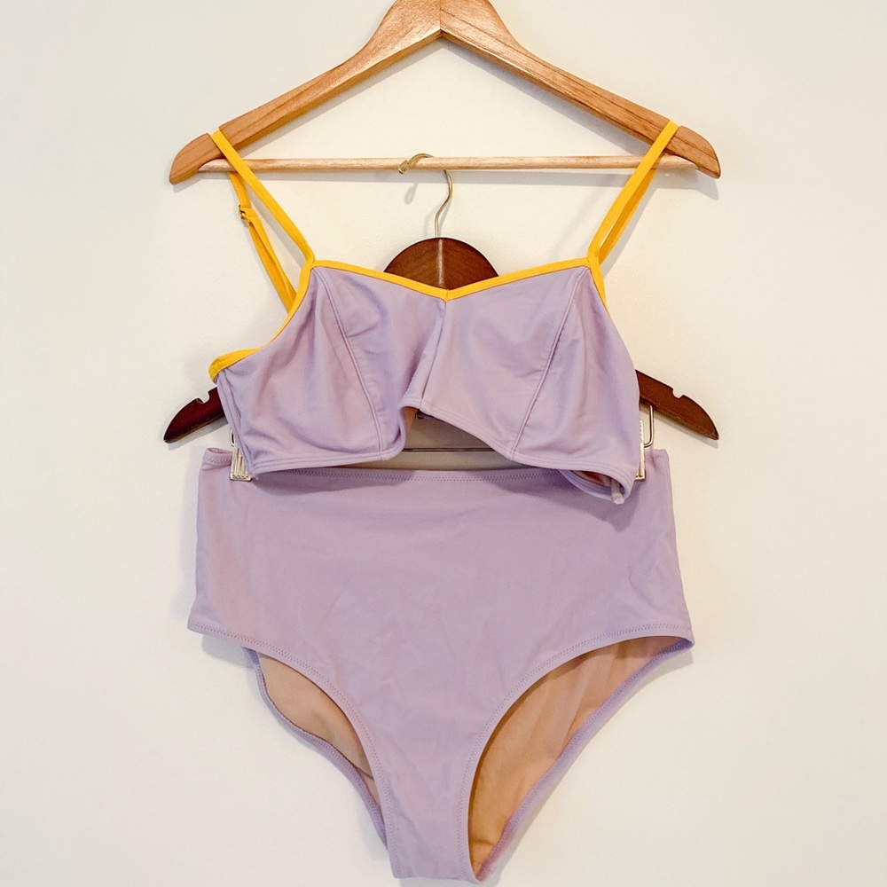 Light Purple high waisted bikini with yellow trim